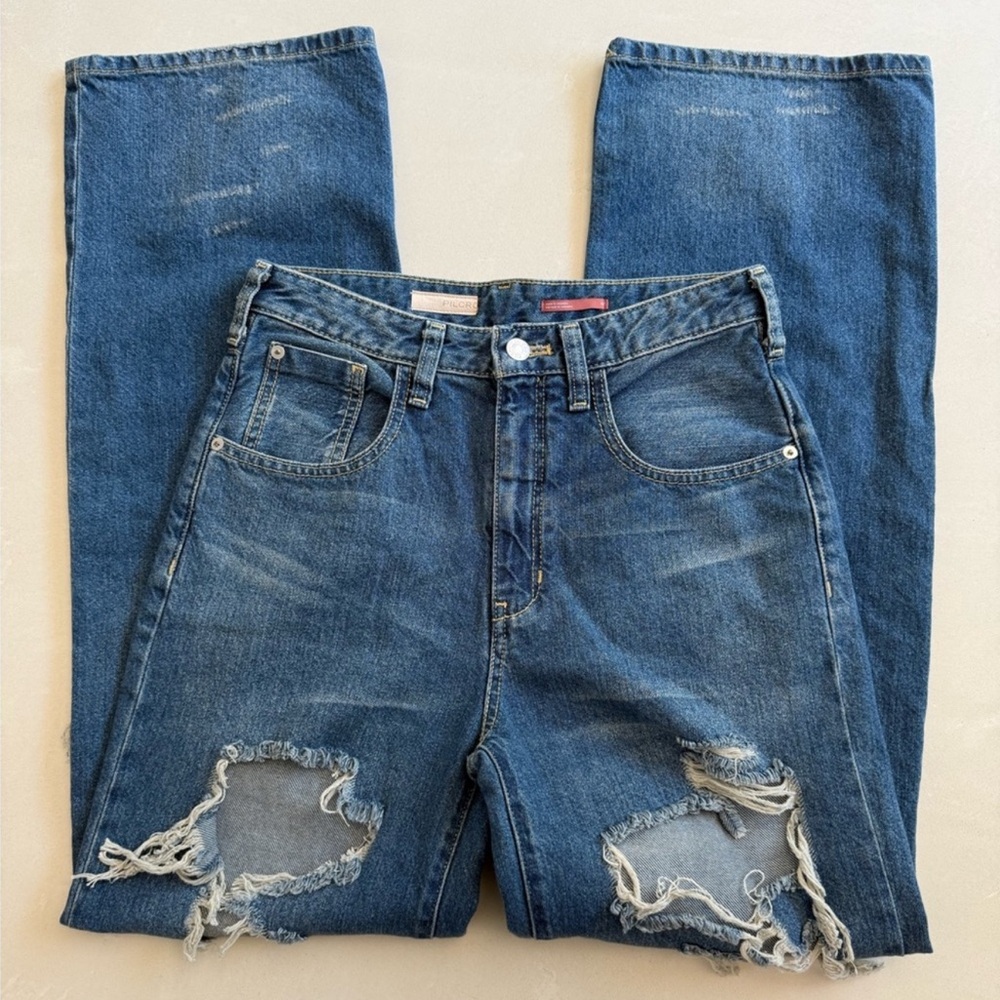 Pilcro High Rise Distressed Wide Leg Jeans 25